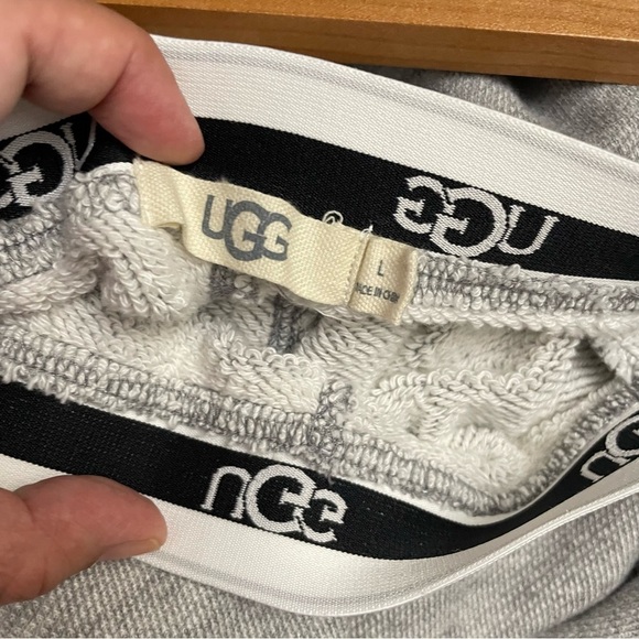 UGG Judie Lounge Pants Wide Leg Heather Gray Logo Waistband Women's Sz L  B12 - Picture 5 of 9